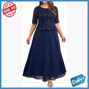 Plus Size Formal Evening Gown Sequin Lace Bodice Long Dress Wedding Guest